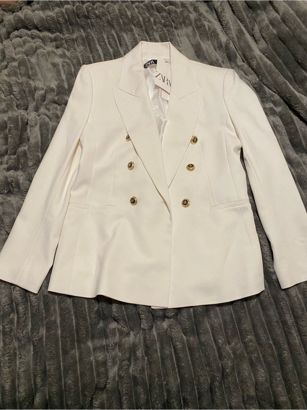 Zara Off-White Double-Breasted Blazer with Gold Buttons